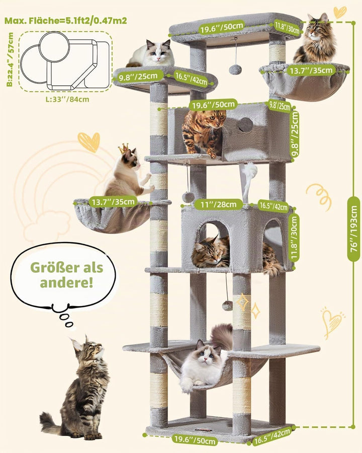 Taoqimiao 193CM Kratzbaum Gross XXL, Katzenbaum Katzenbaum Grosse Katzen Stabil Katzenkratzbaum mit