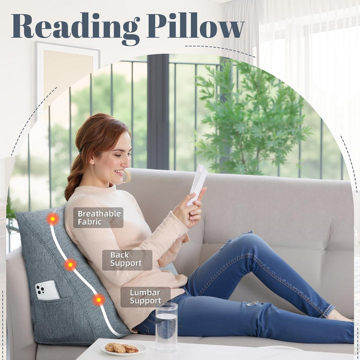 Keilkissen als Kopfteil-Lesekissen für Bett und Sofa Grau 45cm, Grau 45cm