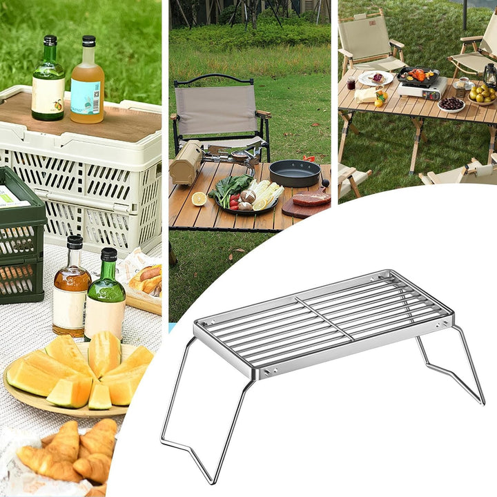 Grill Rack, Foldable Cooking Grid Tool, Portable Steel Griddle Base, Ideal for Yard, Gathering, Back