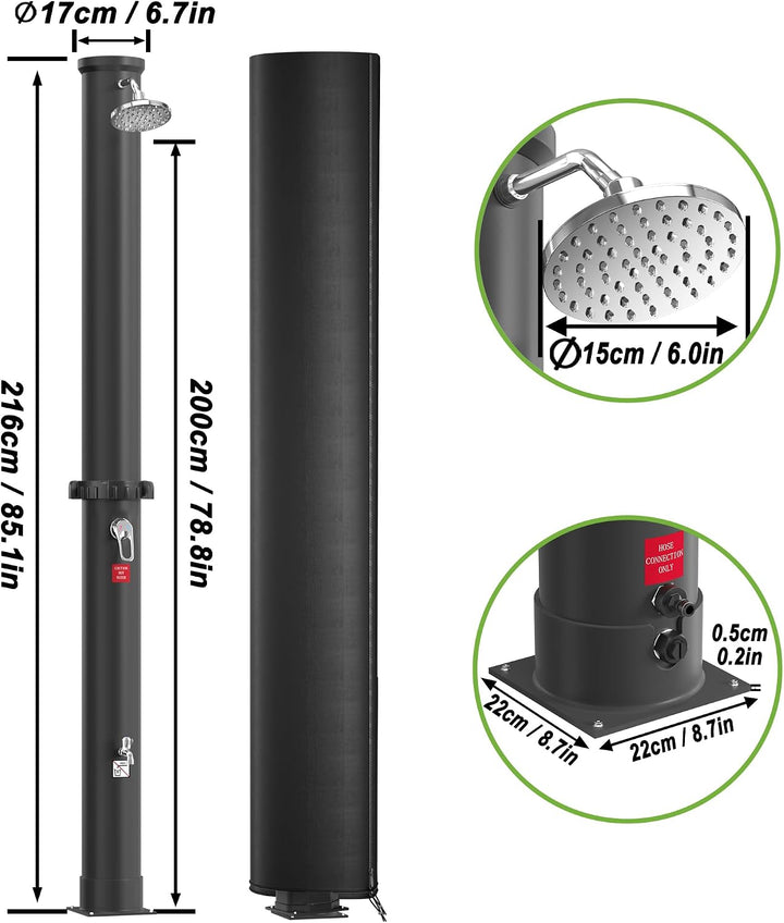 LARS360 40L Solardusche Gartendusche Duschsystem – Wassertemperatur bis 60°C, mit 180° drehbarem Reg
