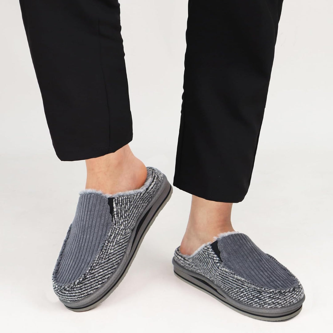 ONCAI Hausschuhe Herren Komfort Pantoffeln Plüsch Streifen Hüttenschuhe Wärme Cord Flauschig Slipper