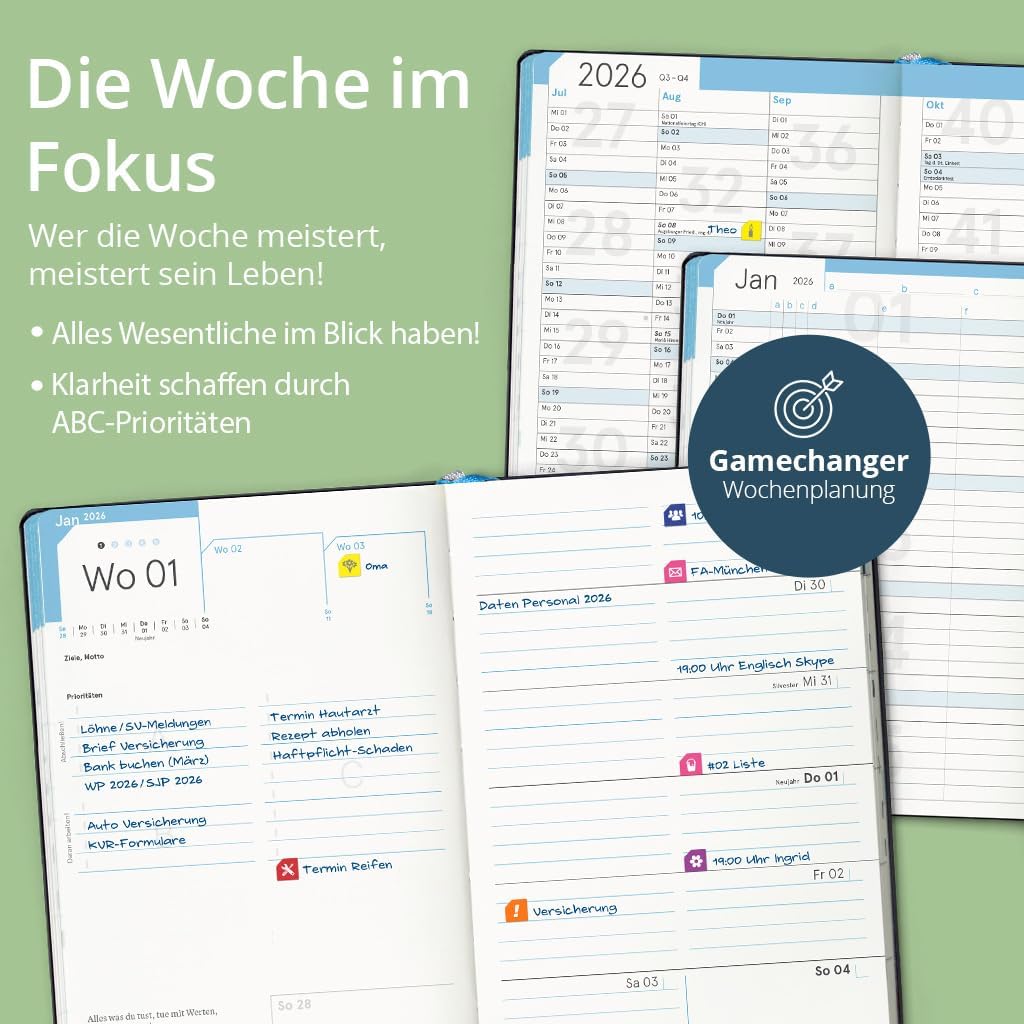 weekview compact note – der clevere Wochenplaner! Personal Organizer mit grossem Notizteil A6+ Leseb
