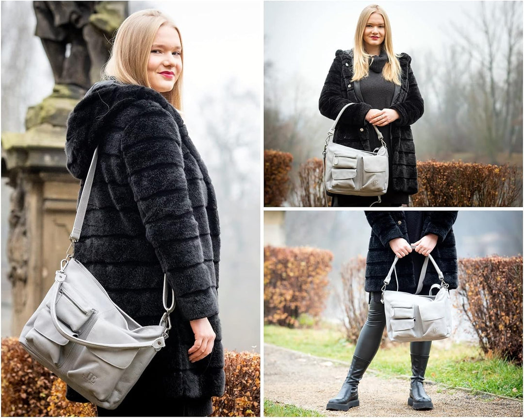 LECONI Schultertasche Ledertasche für Damen Vintage-Look echtes Leder Natur grosser Shopper Lederhan