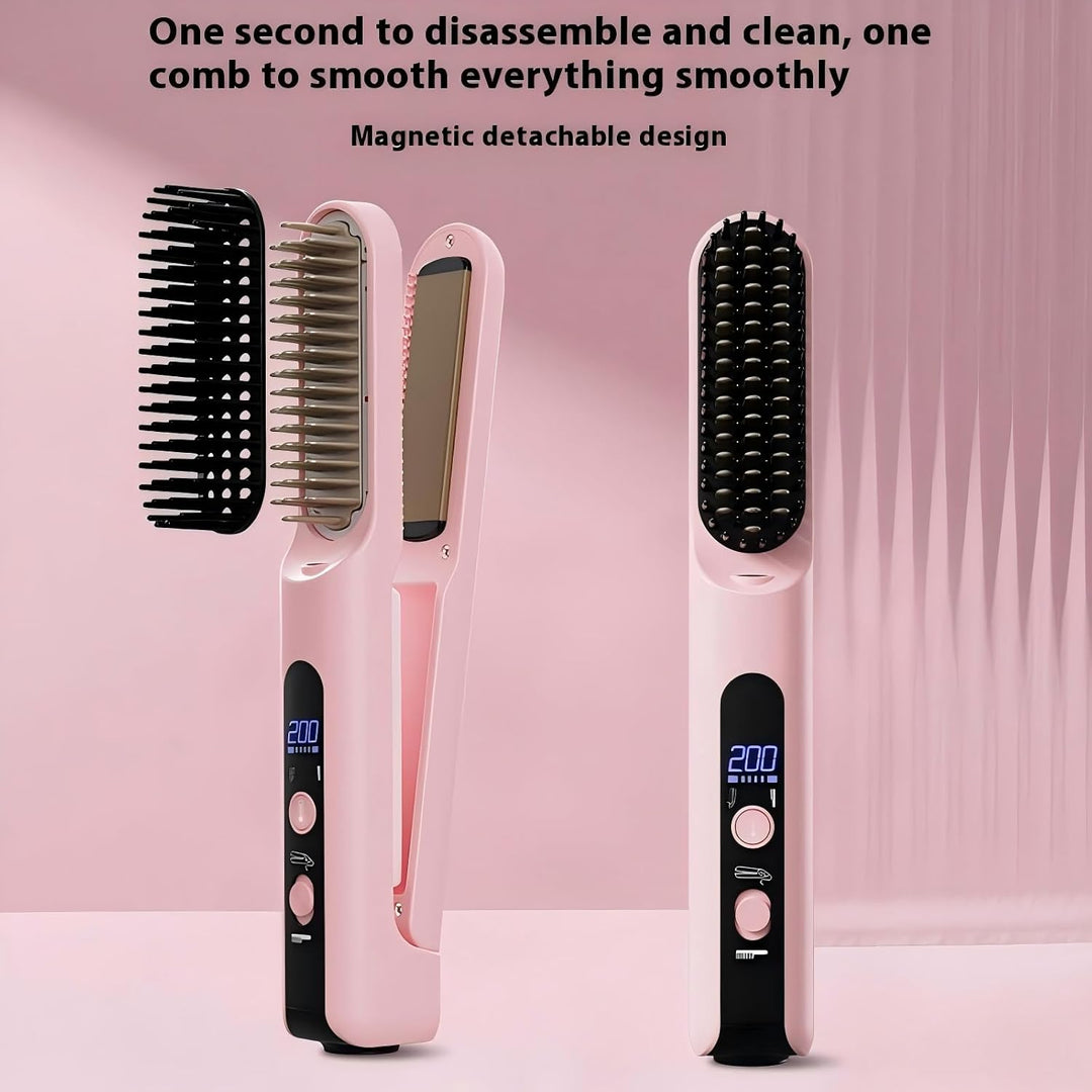 Glätteisen Haarglätter Bürste 2in1 Glätteisen Locken und Glätten Rosa, Rosa