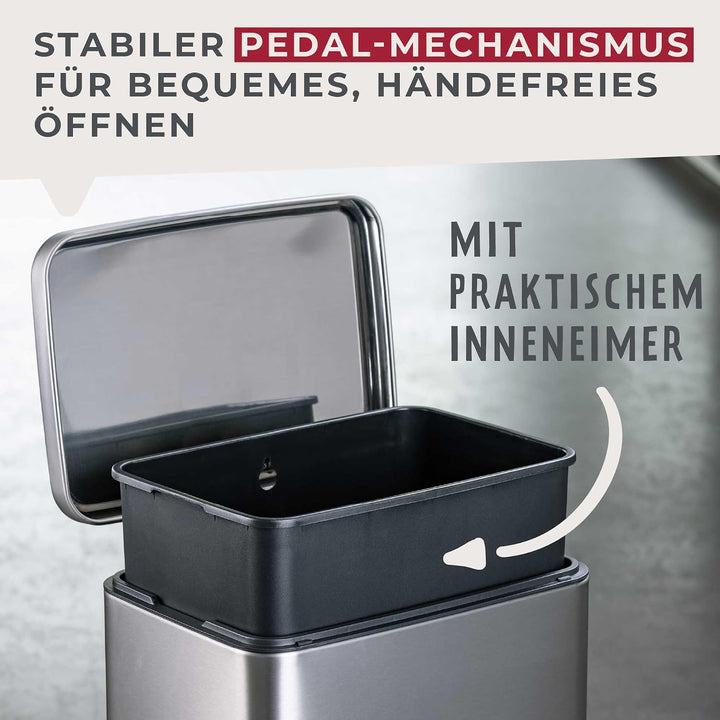 Fackelmann CHICAGO Pedal-Abfallsammler 6L – Edelstahl matt, fingerabdruckfrei, mit stabilem Pedal un