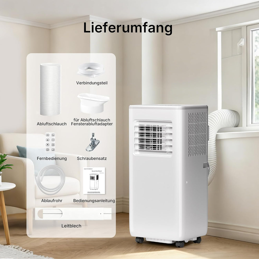 HEALLUX Mobile Klimaanlage 9000 BTU 2,6 kW, tragbares Klimagerät mit Fernbedienung &amp; Abluftschlauch,