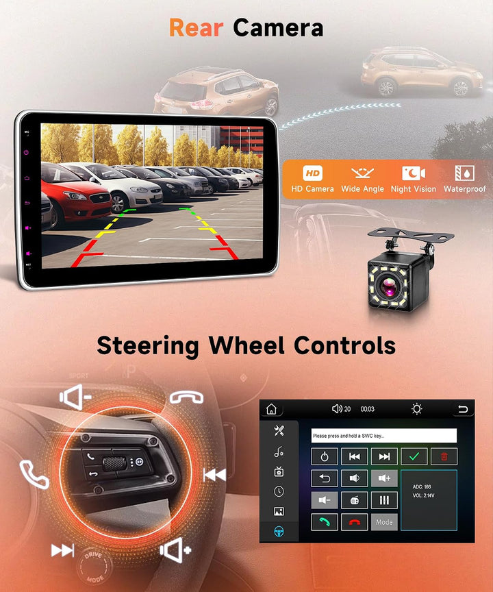 Rimoody Wireless Carplay Autoradio 1 Din mit Wireless Android Auto, 10 Zoll Einstellbar Touchscreen