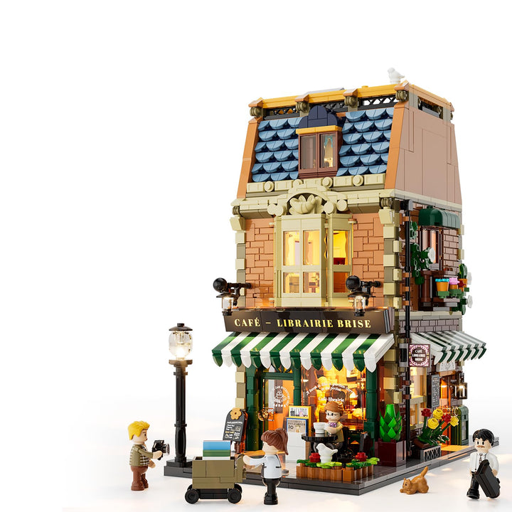 LUMIBRICKS Book Café Beleuchtetes Klemmbaustein-Set, 1707 Teile Modulares Café- und Buchladen-Modell