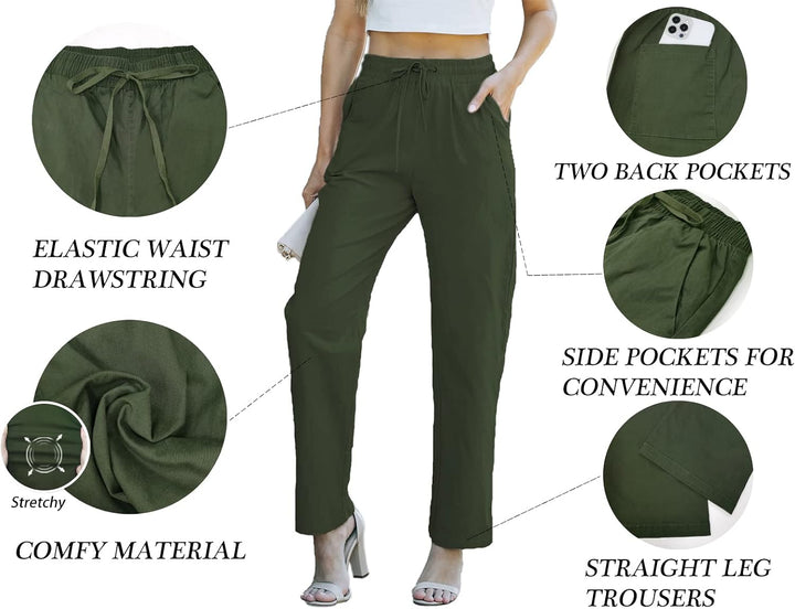 HVEPUO Hosen Damen Sommerhose Damen Leicht High Waist Hose Baumwollhose Freizeithose XS B-armeegrün,