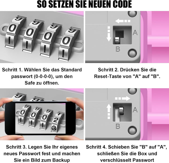 Kleiner Tresor mit 4 Stellig Zahlenschloss, Tragbare Safe Sicherheitsbox mit Abnehmbarem Drahtseil,