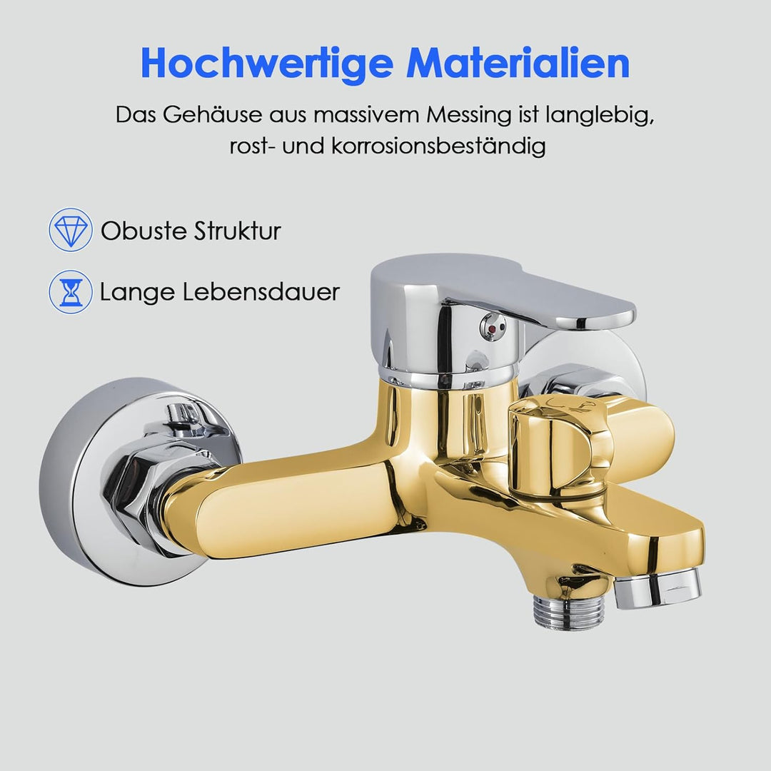 ROVOGO Badewannenarmatur, Aufgerüstet Messing Drehbare Umsteller, Einhebel Wannenarmatur für Wandmon