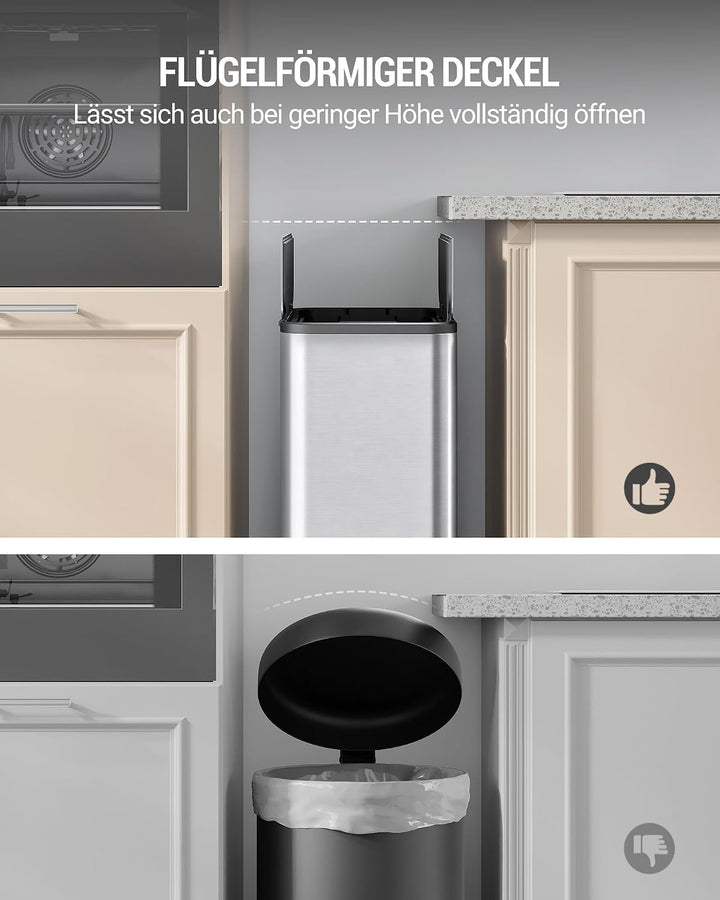 Hzuaneri Mülleimer Küche, 2 x 28 Liter Mülleimer Schmal, Mülltrennsystem mit Herausnehmbarem Innenei