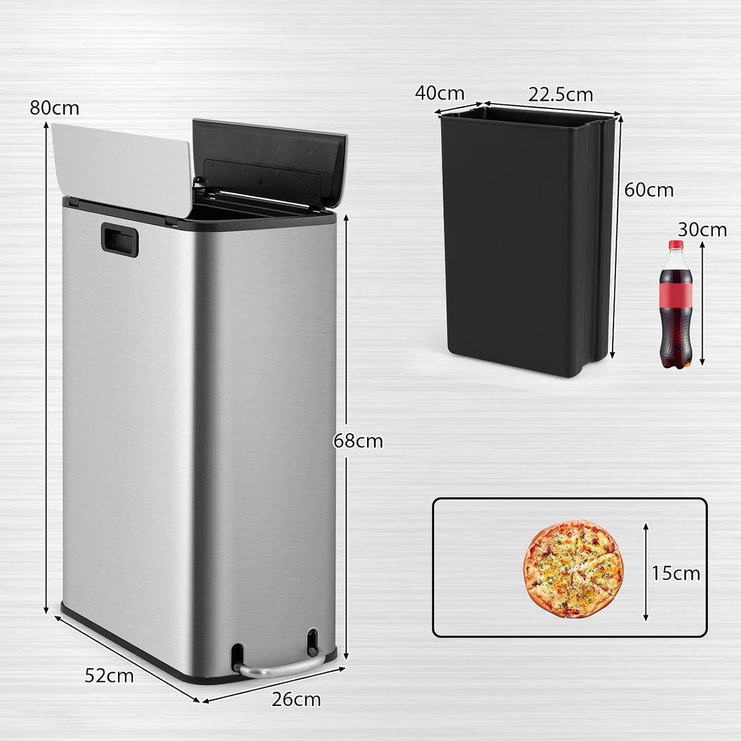 LIFEZEAL 45L Mülleimer, Mülltrennsysteme mit Deckel für Mülltrennung, Bin aus Edelstahl mit doppelte
