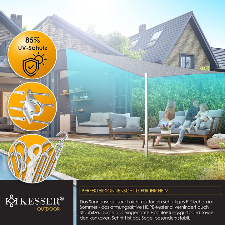 KESSER® Sonnensegel Sonnenschutz Windschutz | HDPE Gewebe | wasserabweisend &amp; windabweisend | Quadra