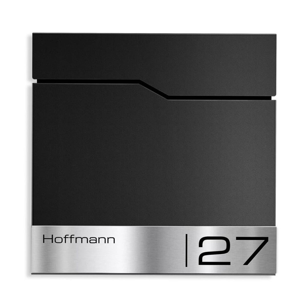 Metzler Briefkasten in RAL 9005 Tiefschwarz Enno - Wandbriefkasten mit V2A Edelstahl-Namensschild &amp;