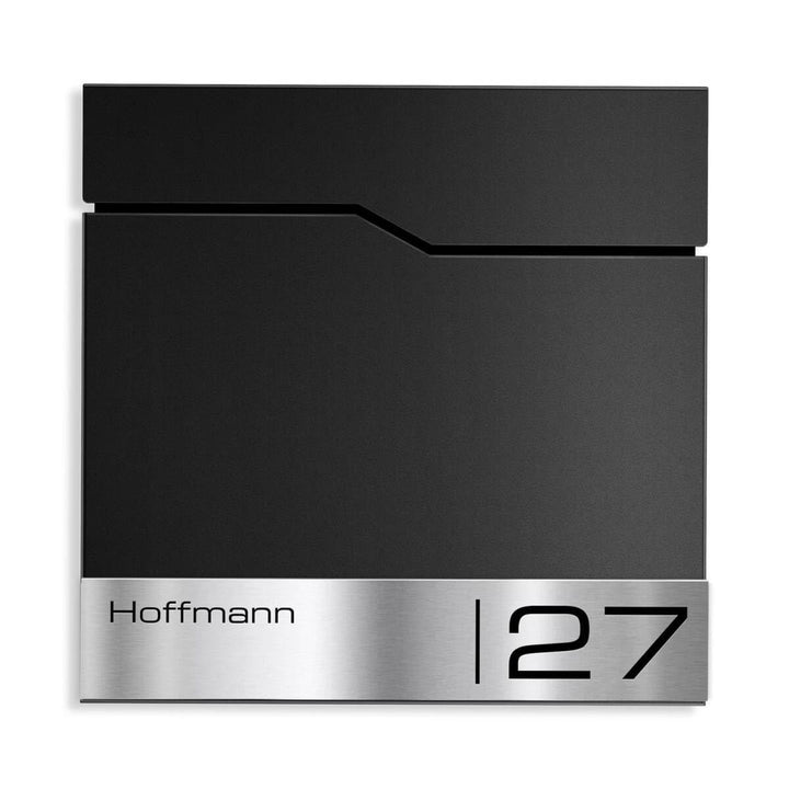 Metzler Briefkasten in RAL 9005 Tiefschwarz Enno - Wandbriefkasten mit V2A Edelstahl-Namensschild &amp;