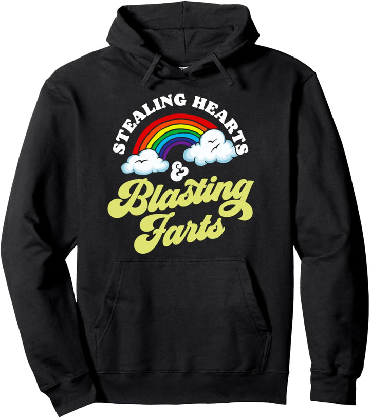Stealing Hearts &amp; Blasting Farts Funny Rainbow Valentines Pullover Hoodie
