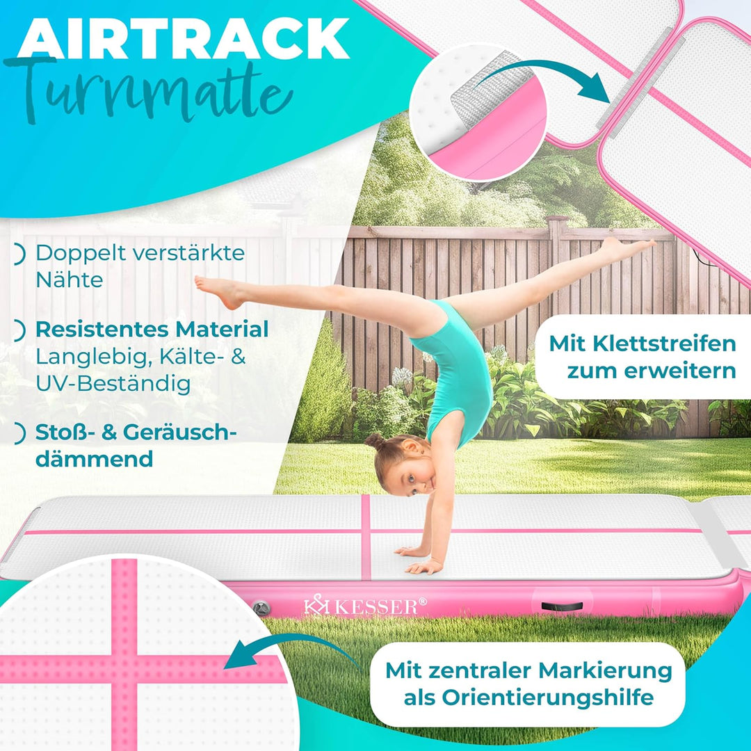 KESSER® Turnmatte Aufblasbar Airtrack Fitness-Matte Gymnastikmatte | inkl. Tragetasche &amp; elektr. Luf