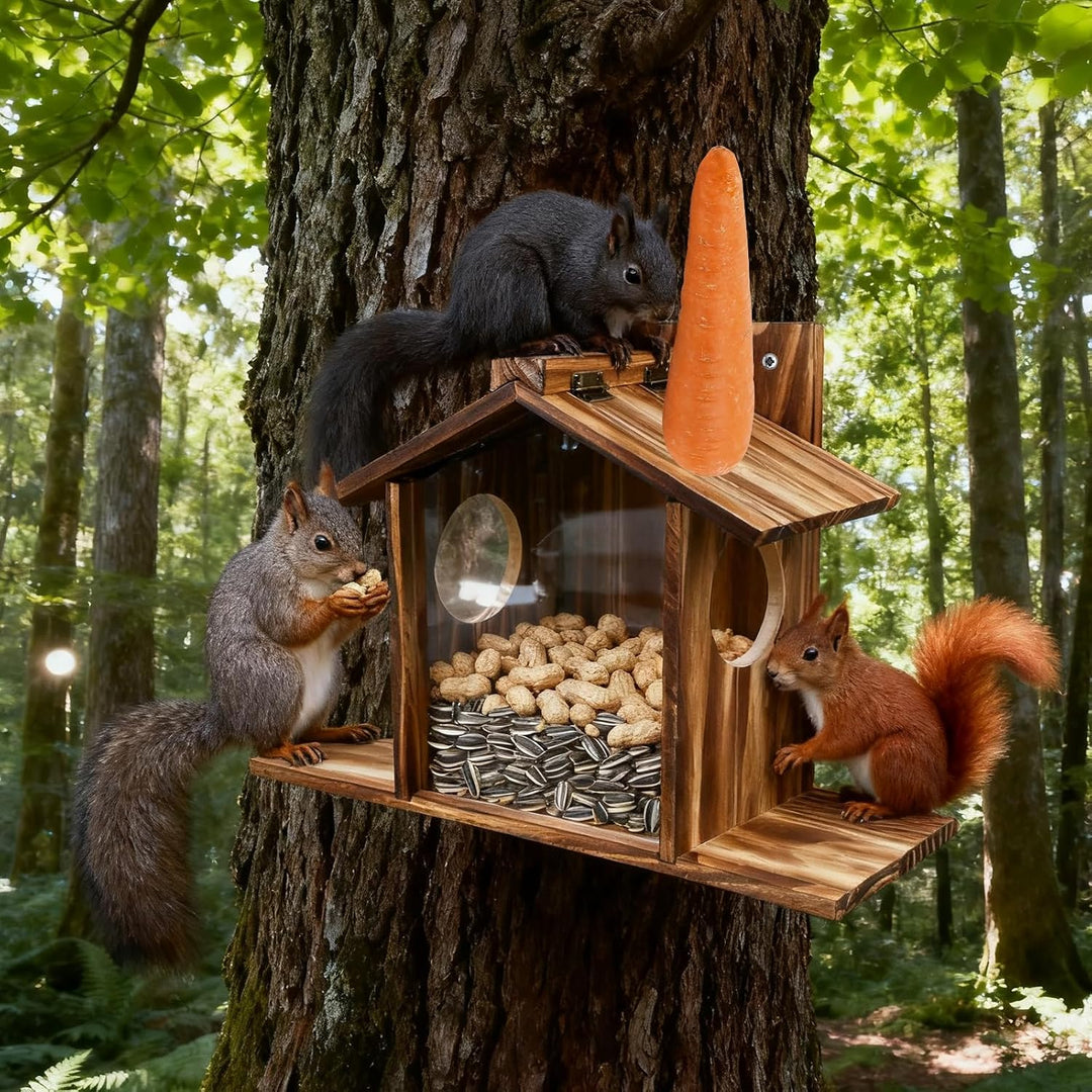 Eichhörnchen Futterhaus aus Holz - Eichhörnchen Futterstation, Eichhörnchen Haus Wetterfest, Eichhör