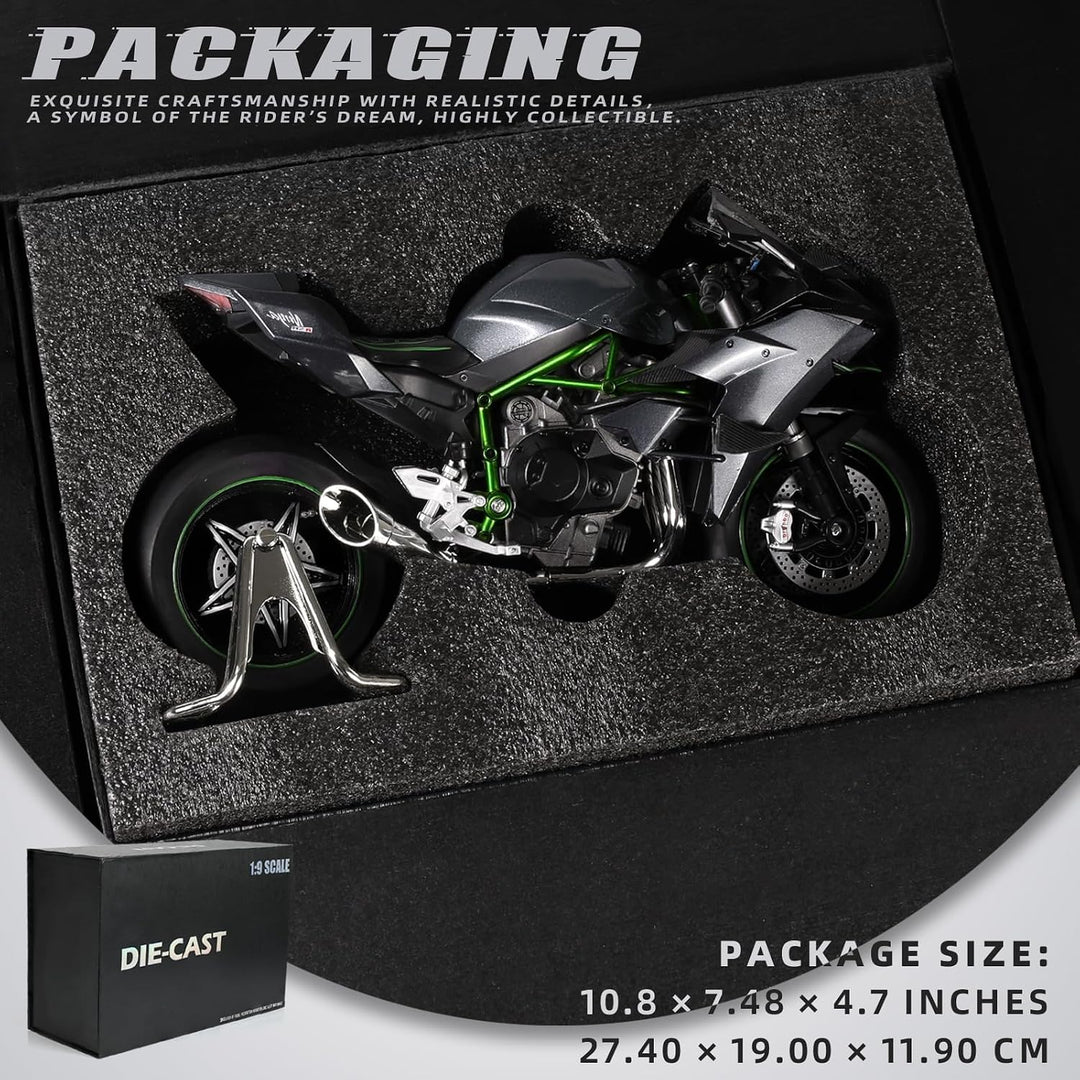 Risopen 1:9 KAWASAK Ninja H2R Motorradmodell, Metalllegierung, Druckguss, schwarzes Sport- und Rennm