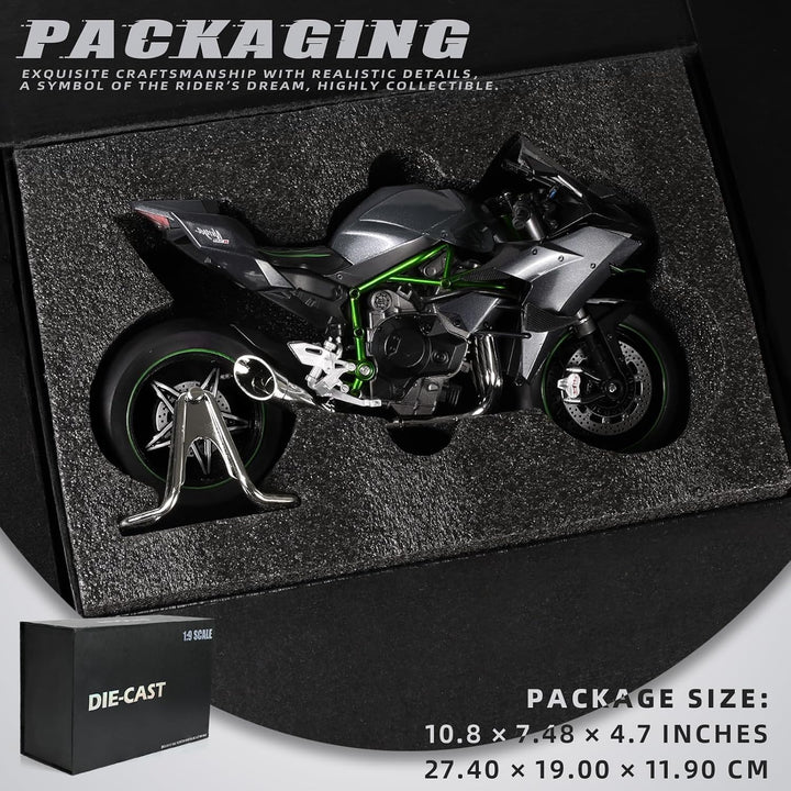 Risopen 1:9 KAWASAK Ninja H2R Motorradmodell, Metalllegierung, Druckguss, schwarzes Sport- und Rennm