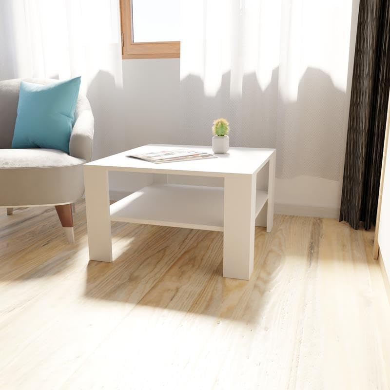 MATKAM Elegante Couchtisch 68x68 cm NIEDRIG EX3, Minimalistisches Design, ideal für Wohn- und Arbeit