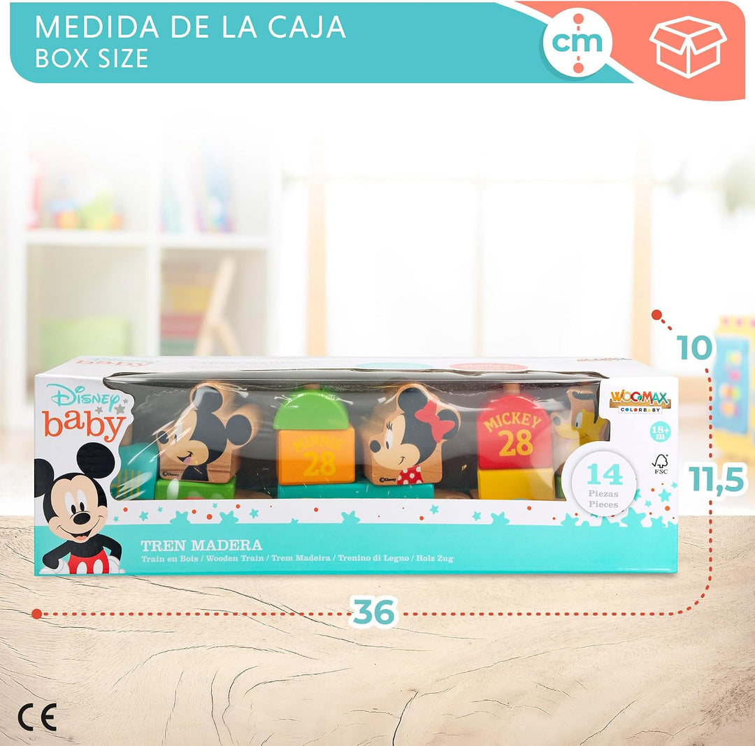 Disney WOOMAX Holzzug, zusammensteckbare Formen, Spielzeug für Kinder, 2 Jahre, Spielzeug für Babys,