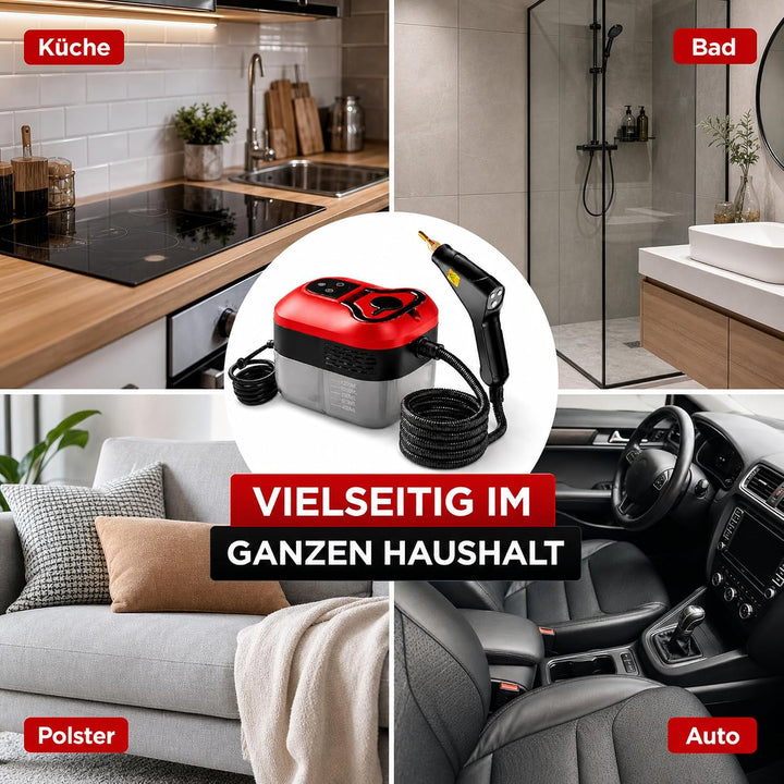 2500W Handdampfreiniger mit Schnellaufheizung in 15 Sekunden und 6 Dampfstufen – tragbarer Hochdruck