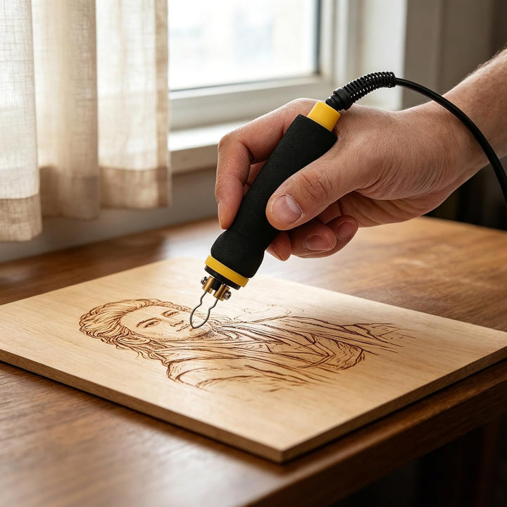 60W Pyrographie Maschine,2 Griffe und 21 Spitzen,14 * 11 * 9cm,Schwarz