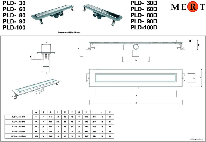 900 mm Duschrinne mit Design-Edelstahlrost "Square" (304)