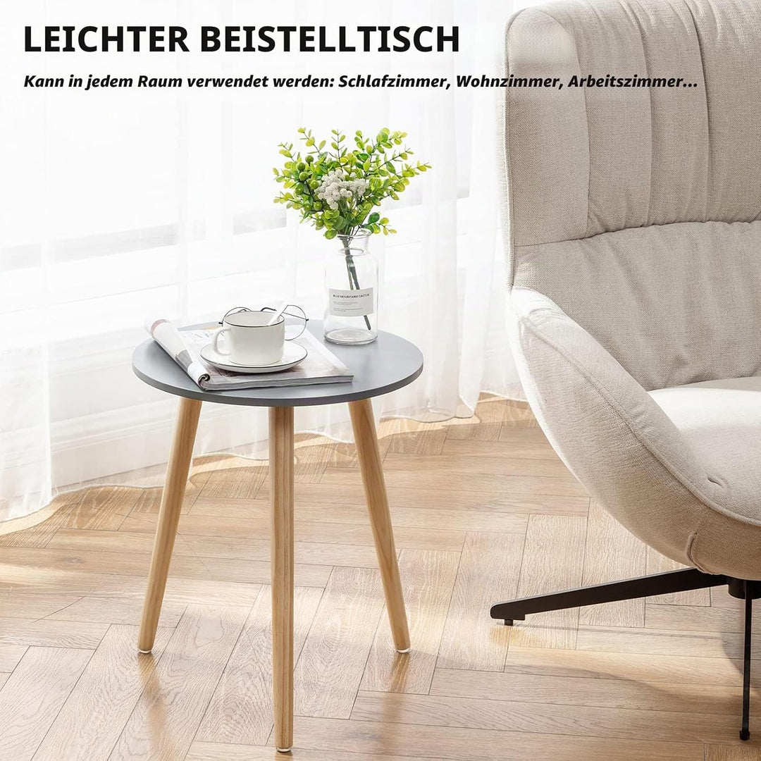 YOUDENOVA Beistelltische Holz, Couchtisch rund, Ø42x52cm, Wohnzimmertisch, Nachttisch mit Tablett, S