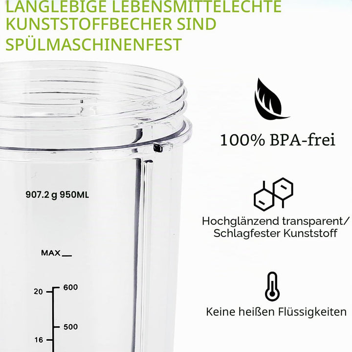 Ersatzbecher für Mixer, 900 ml, für NutriBullet Pro 900 W/600 W Serie Becher mit Flip Top to Go Deck