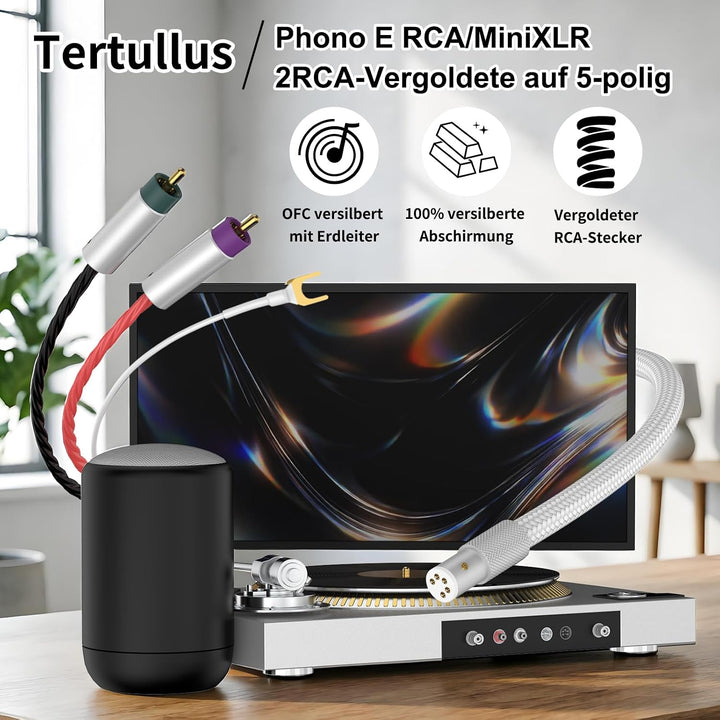 Tertullus Phono E RCA/MiniXLR, Spezielles True Balanced-Plattenspielerkabel,High End Phono Kabel -1.