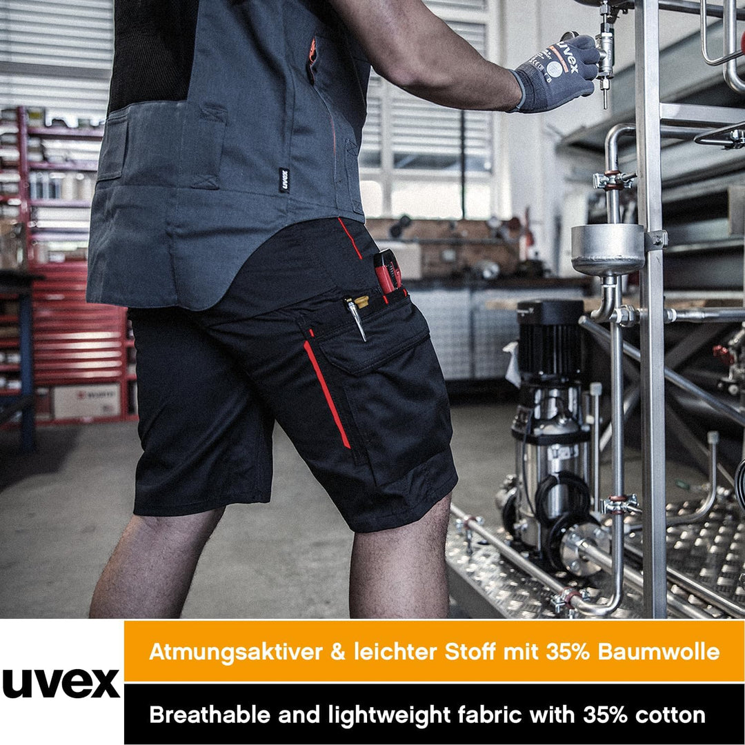uvex Tune-up Herren-Arbeitshose kurz - Männer-Arbeitshosen mit Stretch-Bund - atmungsaktive Sommer-A