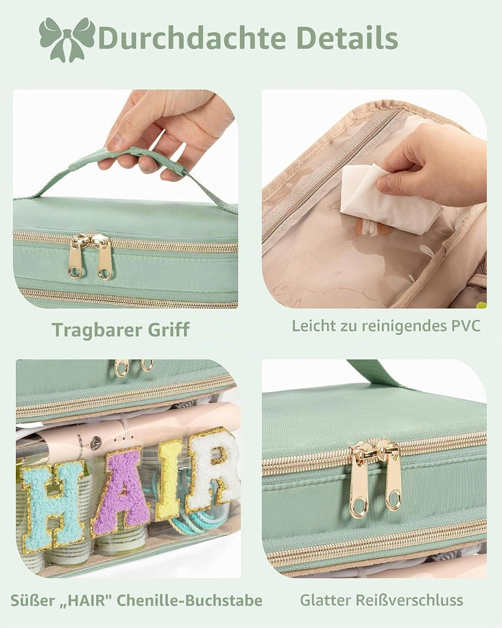 Haargummi Aufbewahrung, Transparente Tragetasche für Friseur Zubehör, Grün, Grün