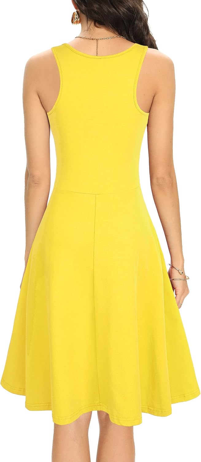 Missufe Damen Sommerkleid Minikleid Rockabilly Freizeitkleid Skaterkleid Kurzes Tank Kleider XS Gelb