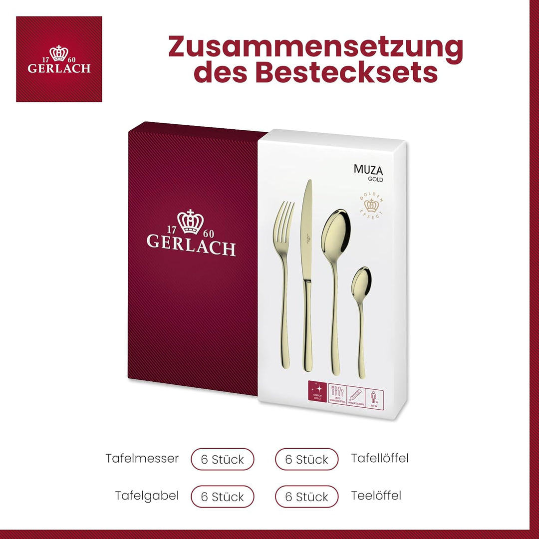 Gerlach 1760 Besteck Set für 6 Personen 30er Set Aus Edelstahl Tafelbesteck Rostfrei Hochglanzpolier