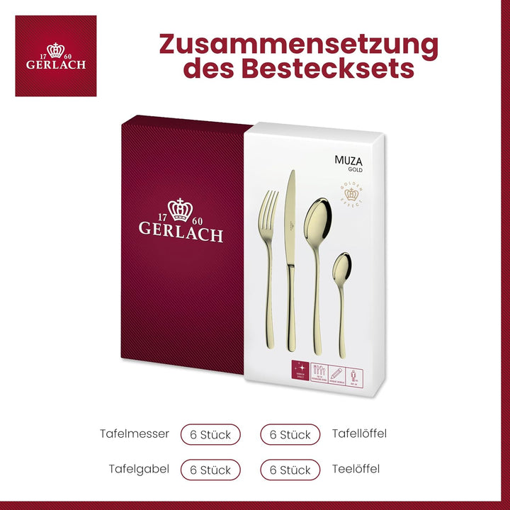 Gerlach 1760 Besteck Set für 6 Personen 30er Set Aus Edelstahl Tafelbesteck Rostfrei Hochglanzpolier