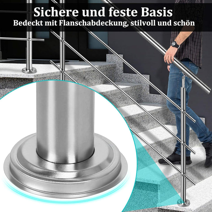 LARS360 180cm Handlauf Geländer Treppengeländer Ø 42 mm Geländerstäben aus Edelstahl 5 Querstreben T