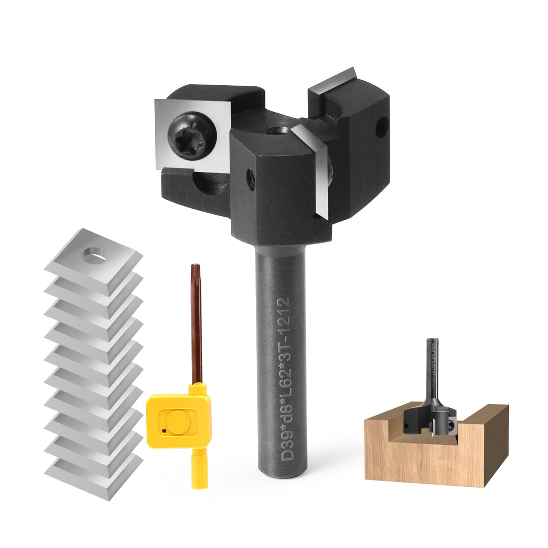 Trvoxviq Planfräser 8mm schaft 3 Flöten mit 10 austauschbaren Hartmetallmessern (12x12x1.5mm) für Ho