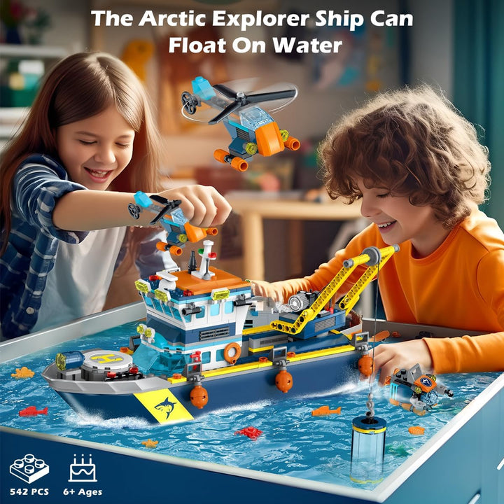 HOGOKIDS City Schwimmfähiges Boot Baukasten mit LED Licht - Spass Arctic Explorer Schiffs Baustein O