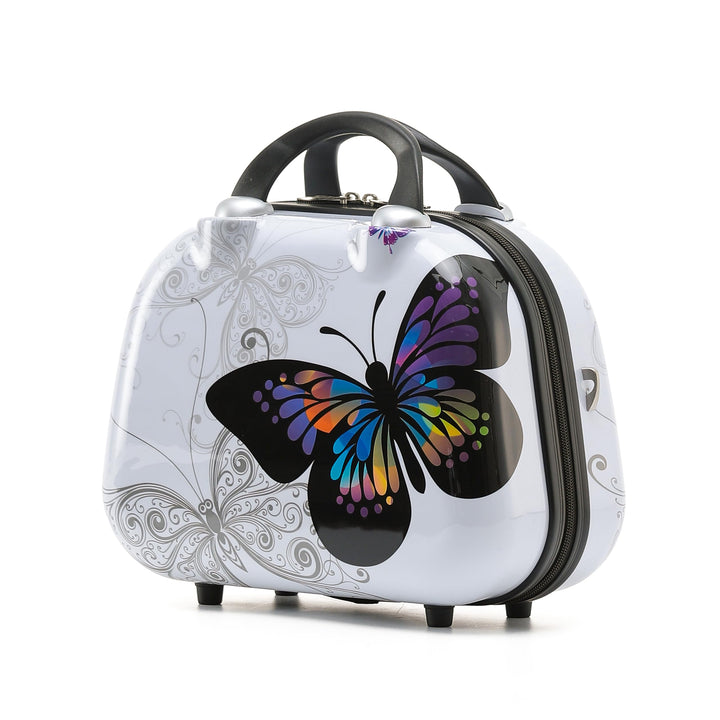 BEIBYE Butterfly 2060 4tlg Reisekoffer Trolley Hartschalen Kofferset (S (Beautycase))