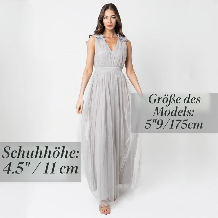 Maya Deluxe Damen Womens Ladies Maxi Dress with Ruffle V Neck Sleeveless High Empire Waist Long for