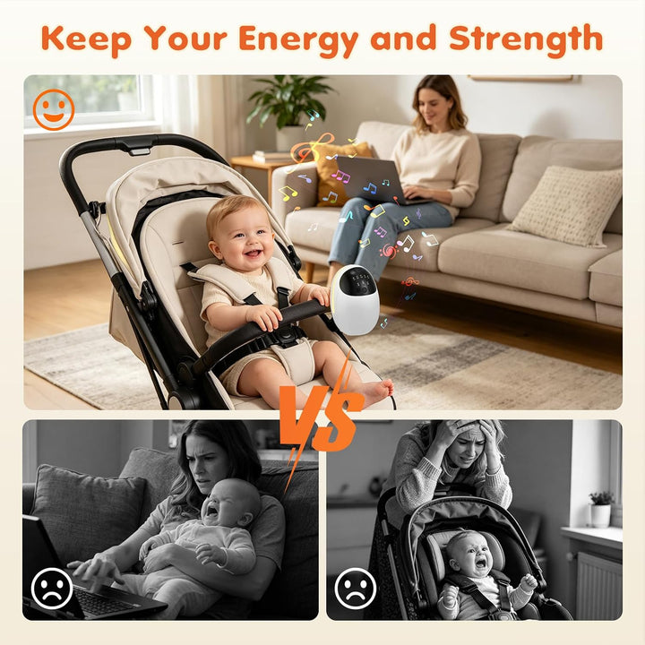 Kinderwagen Schaukler mit 5 Vibrationsstufen, Beruhigendem Weissrauschen &amp; Bluetooth Lautsprecher, E