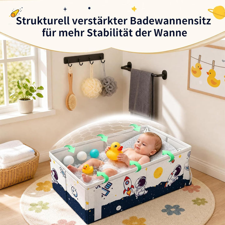 Faltbare Badewanne Kinder, Baby Badewanne mit Badewannensitz &amp; Badespielzeug, Rutschfest Stabil Zusa