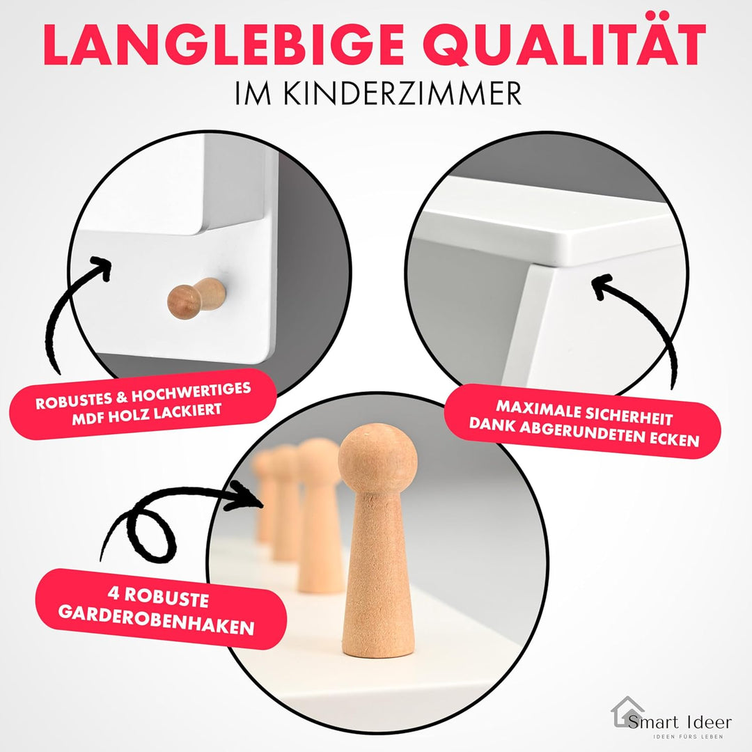 Smart Ideer - Kindergarderobe mit Ablage - Individuell mit selbstklebenden Buchstaben - Wandgarderob