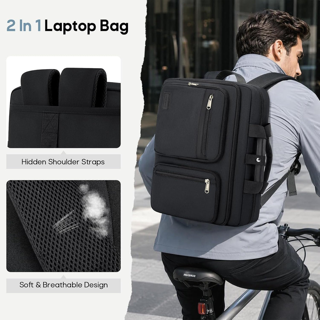 RAINSMORE 15,6-17,3 Zoll Laptoptasche Arbeitstasche Herren 2-in-1 Rucksack Schwarz 17,3, Schwarz 17,