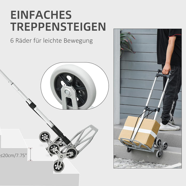DURHAND Klappbarer Treppensteiger Alu Transportkarre mit 6 Rädern Silber