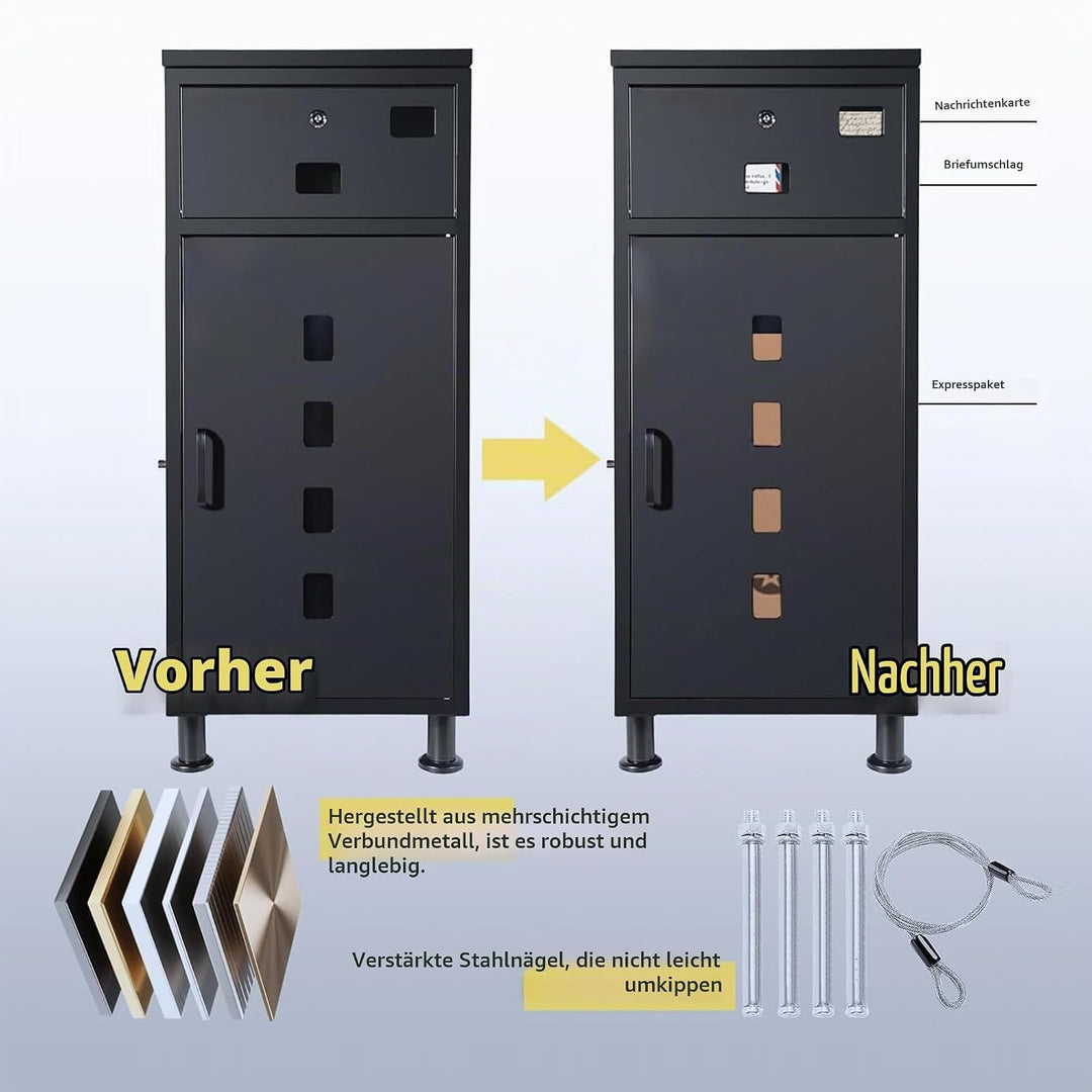 paketbox draussen gross xxl mit postbox Black/Grey, Black/Grey