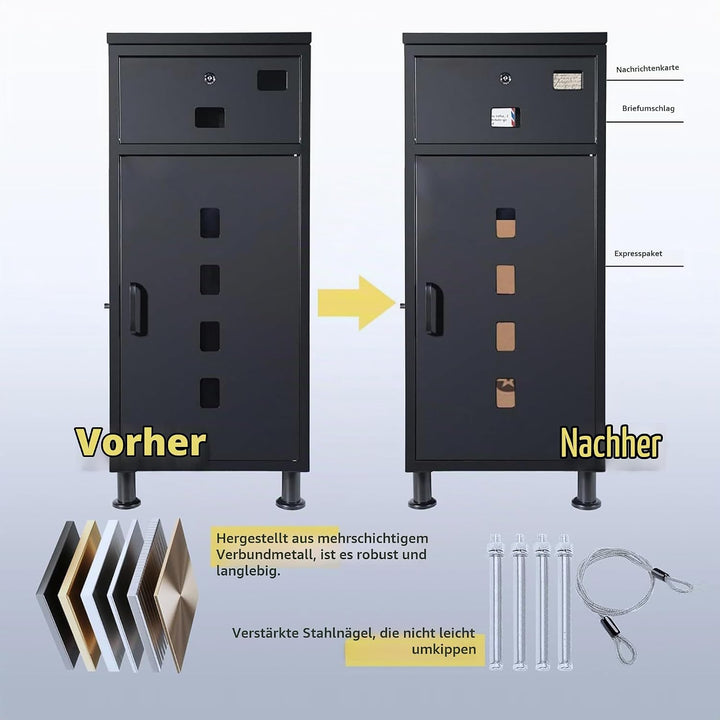 paketbox draussen gross xxl mit postbox Black/Grey, Black/Grey